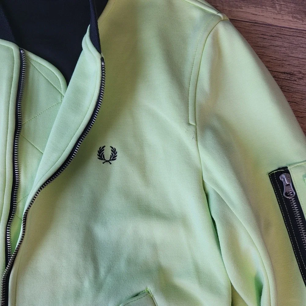Fred Perry Mens Neon Lime Green Bomber Track Jacket Full Zip JP XL